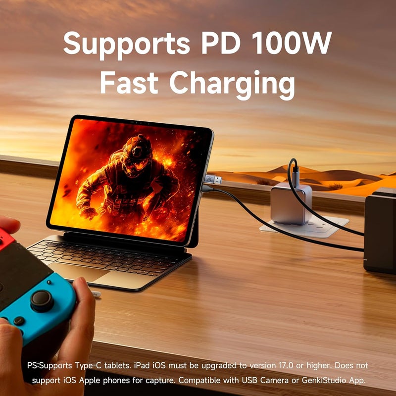 DiamondTiger Capture Card with 100W PD 6Ft HDMI Cable to USB 3.0/USB C 1080P 60fps Cam Link Card,Record Capture Device for Streaming, Live Broadcasting,Video Conference,Teaching,Gaming Quest 3 VR - Image 3